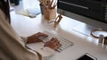 Cropped shot of a female Videographer editor is editing video on her personal computer. Royalty Free Stock Photo