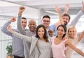 Let& x27;s celebrate success. Cropped shot of a group of businesspeople smiling and raising their hands. Royalty Free Stock Photo