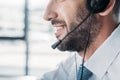 cropped shot of happy support hotline worker in white shirt Royalty Free Stock Photo