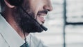 cropped shot of happy support hotline worker in white shirt Royalty Free Stock Photo