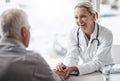 Im glad to see youre in such great health. Cropped shot of a mature female doctor working with a senior male patient in Royalty Free Stock Photo