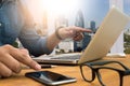 Cropped shot Silhouette of a man's hands using a laptop , young Royalty Free Stock Photo