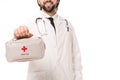 cropped shot of smiling doctor holding first aid kit