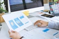 Cropped shot of startup UX UI front end designers developing programming and coding mobile application from prototype and Royalty Free Stock Photo