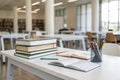 Cropped shot of table with books and stationery Royalty Free Stock Photo
