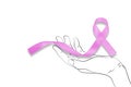 Cropped shot of woman holding pink ribbon isolated on white, breast cancer awareness concept Royalty Free Stock Photo