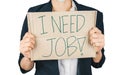 Cropped shot of young business woman holding a sign paper for seeking a job. Royalty Free Stock Photo