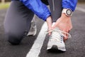 Cropped shot of a young man holding his ankle in pain sprain a f Royalty Free Stock Photo