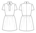 Fitted Dress with Placket Button Front and Back View Flat Sketch Vector Template