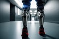 Cropped unrecognizable amputee sportsman walking with modern prosthetics