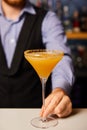 Cropped view of barman holding margarita