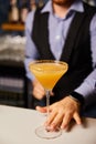 Cropped view of barman holding margarita