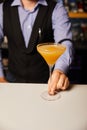 Cropped view of barman holding margarita