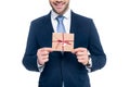 cropped view of beardman holding envelope for valentines day