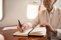 Cropped view of blurred businesswoman writing