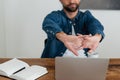 cropped view of blurred freelancer stretching Royalty Free Stock Photo