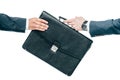 cropped view of businessmen holding briefcase,