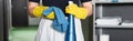 cropped view of chambermaid in rubber Royalty Free Stock Photo