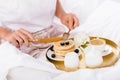 Cropped view of cutlery in hands Royalty Free Stock Photo