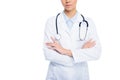 cropped view of female doctor in white coat with stethoscope and crossed arms, Royalty Free Stock Photo