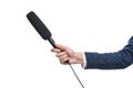 cropped view of female hand holding microphone for interview, Royalty Free Stock Photo