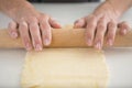 cropped view hands rolling out pastry Royalty Free Stock Photo