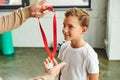 cropped view of man awarding golden