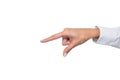 Cropped view of person gesturing signed language or pointing down