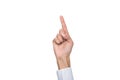 Cropped view of person gesturing signed language or pointing up
