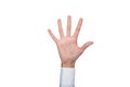 Cropped view of person gesturing signed language or showing five sign