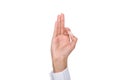 Cropped view of person gesturing signed language or showing ok sign