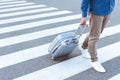 Cropped view of a tourist in white shoes Royalty Free Stock Photo