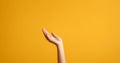 cropped view of woman gesturing with hand isolated on yellow background