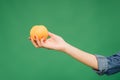 Cropped view of woman holding orange in hand isolated Royalty Free Stock Photo