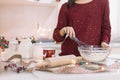 Cropped woman making dough for Christmas cookies Royalty Free Stock Photo