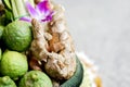 Crops of lime and ginger components in the oil and aroma of the Thai spa massage Royalty Free Stock Photo