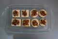 Croquant cookies baked on a pyrex tray