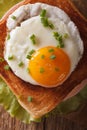 Croque madame sandwich with a fried egg close-up. vertical top v Royalty Free Stock Photo