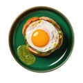 Croquemadame On A Limegreen Round Plate, French Dish. Generative AI Royalty Free Stock Photo