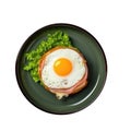 Croquemadame On Limegreen Smooth Round Plate, French Dish. Generative AI Royalty Free Stock Photo