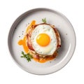 Croquemadame On A White Round Plate, French Dish. Generative AI Royalty Free Stock Photo