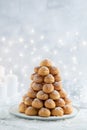 Croquembouche, festive profiteroles cake