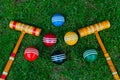 Croquet balls and mallets Royalty Free Stock Photo