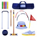 Croquet equipment, game tool collection, icons set Royalty Free Stock Photo