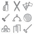 Croquet equipment icons set, outline style Royalty Free Stock Photo