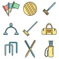 Croquet equipment icons set vector color Royalty Free Stock Photo