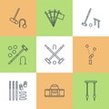 Croquet sport game vector line icons. Ball, mallets, hoops, pegs, corner flags. Garden, lawn activities signs set Royalty Free Stock Photo