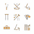 Croquet sport game vector line icons. Ball, mallets, hoops, pegs, corner flags. Garden, lawn activities signs set Royalty Free Stock Photo