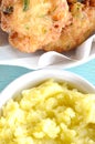 Croquettes of cod fish and garlic dip Royalty Free Stock Photo