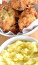 Croquettes of cod fish and garlic dip Royalty Free Stock Photo